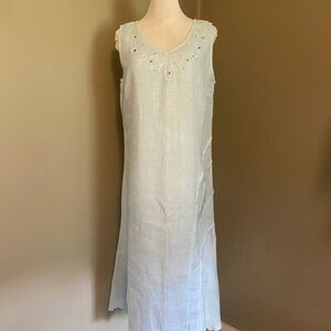 Mariluna Sz Med Midi Dress Sleeveless Light Blue with Embroidered Details